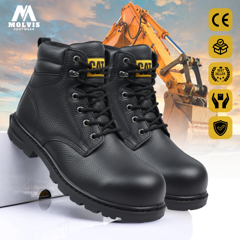 Sepatu Safety Kulit Sintetis Ujung Besi Anti Slip Boots Shoes Work Proyek Kitchen Hiking - Molvis