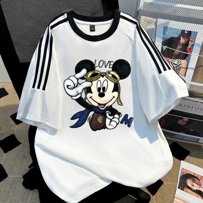 SEZO cetakan merek trendi retro Baju Oversize  Cetakan kartun Disney Mickey Mouse  Korean Style Kaos