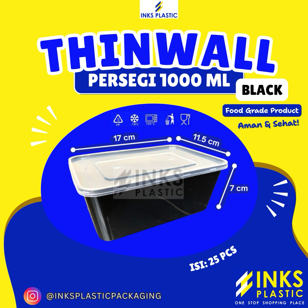 THINWALL PERSEGI 1000 ML HITAM RECTANGLE PERSEGI PANJANG 1000ML