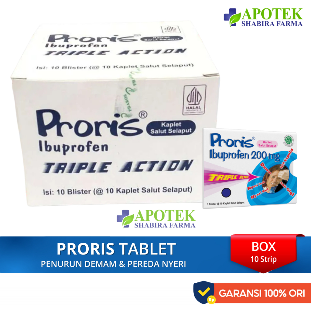 Proris Ibuprofen 200mg Triple Action Tablet Pereda Demam Nyeri Gigi Haid Dewasa Anak Box 100 Kaplet