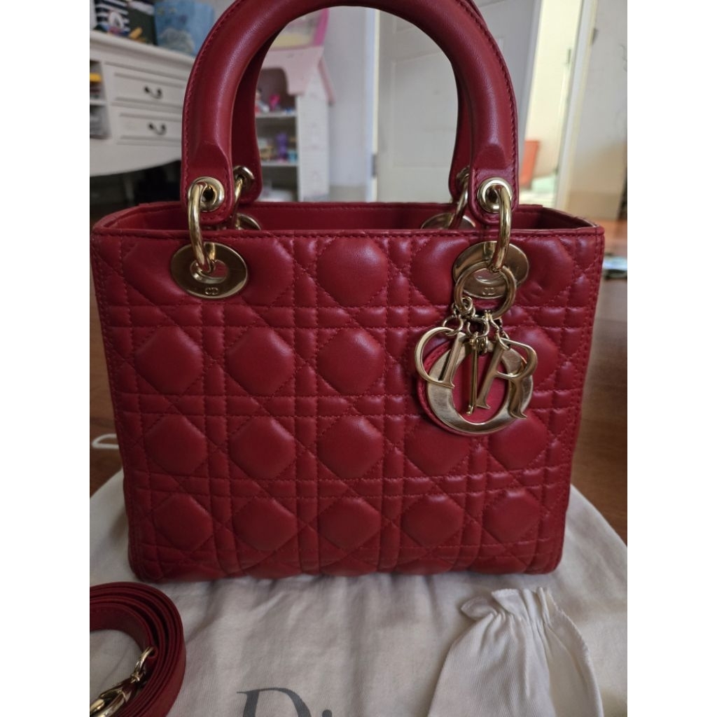 Preloved authentic red medium lady dior