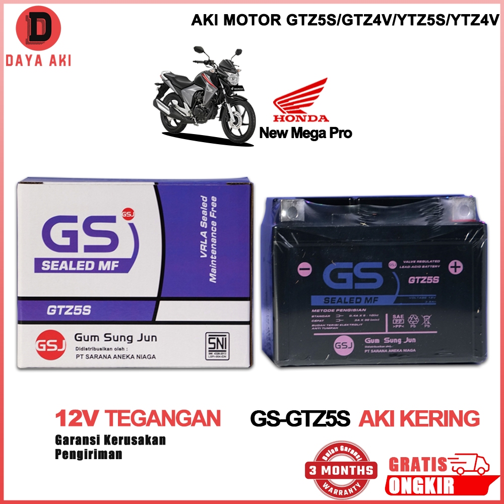 Aki Motor GTZ5S Honda New Mega Pro Aki Kering ACCU MF