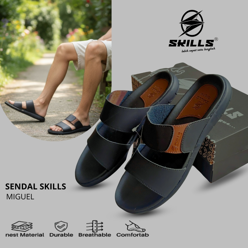 SKILLS Barqun Sandal Pria Miguel Sliper Slop - Hitam