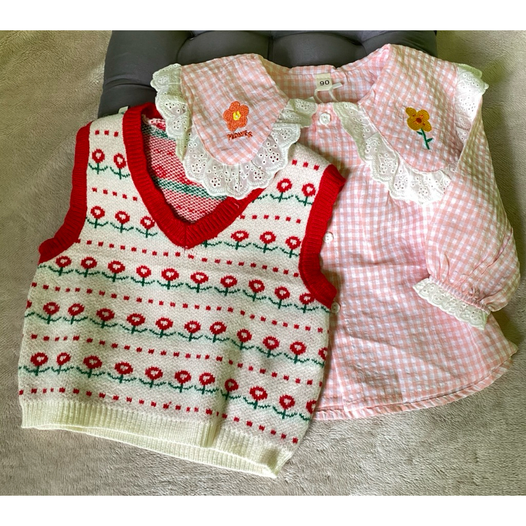 Atasan kemeja vest/rompi knit 2in1 anak perempuan