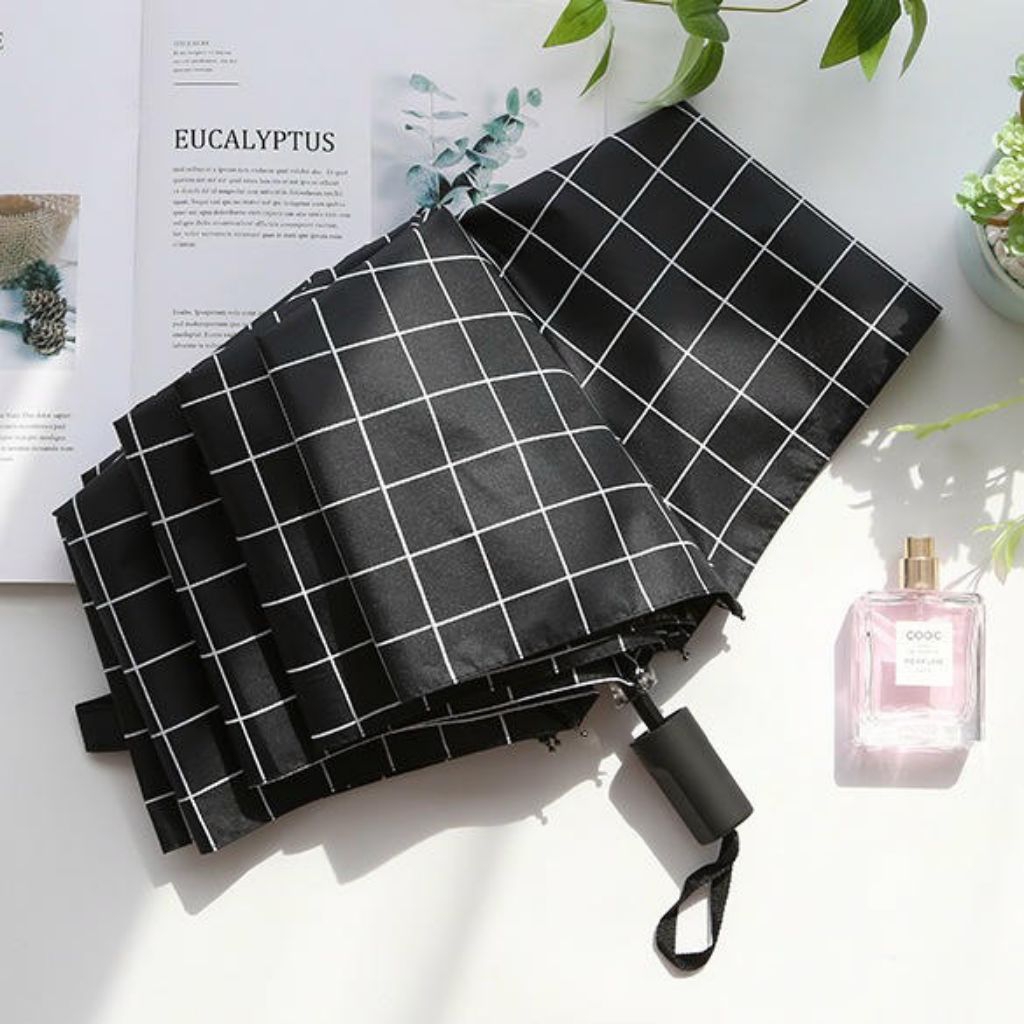 Payung Lipat Estetik Motif Kotak – Waterproof, Anti Angin & Ringan Dibawa
