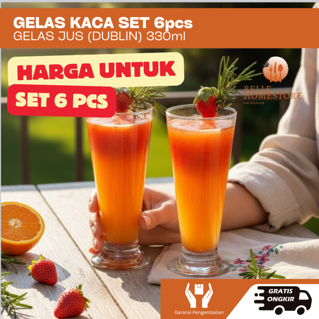 GELAS KACA CITINOVA DUBLIN H/B 330ml SET6PC Gelas Jus Juice Aesthetic Lusinan Cafe BELLE.HOMESTORE
