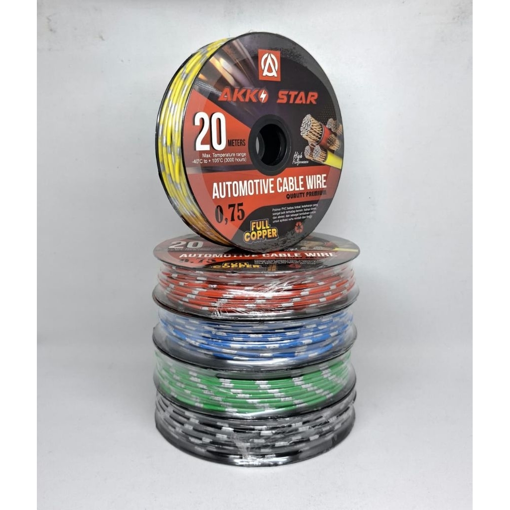 Kabel Avss 0,75 x 20 Meter Biru Hijau Hitam Kuning Merah Akko Star kabel kawat otomotif kabel otomot