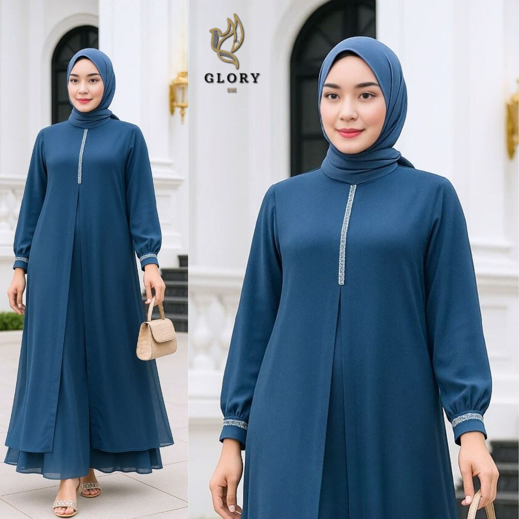 GloryOne - New Gamis Abaya Trendy Arumy Ceruty Babydoll Hitam Putih Full Puring