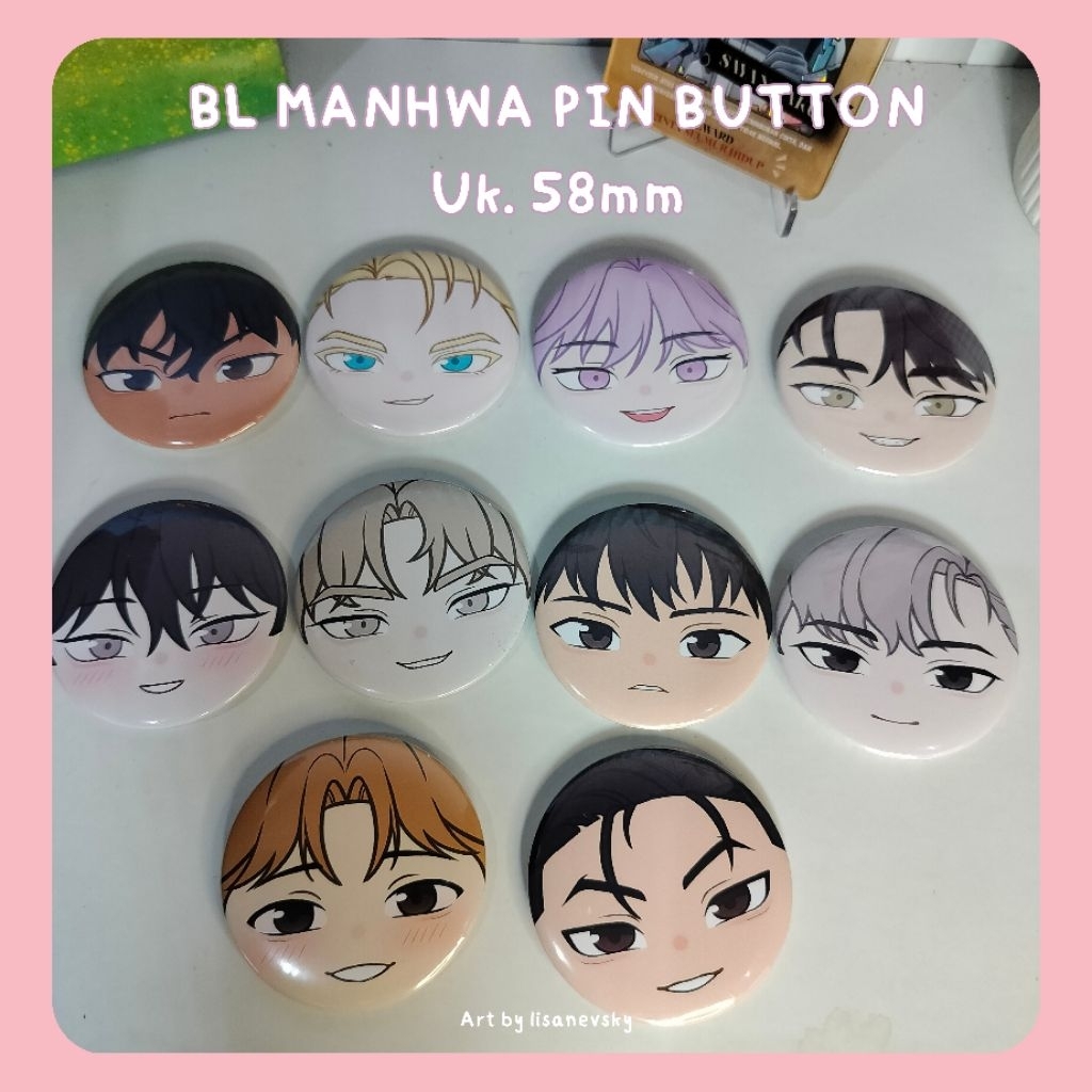 READY STOCK PIN BUTTON MANHWA BL LEZHIN JINX, PEARL BOY, CODENAME ANASTASIA, PASSION, LOW TIDE IN TW