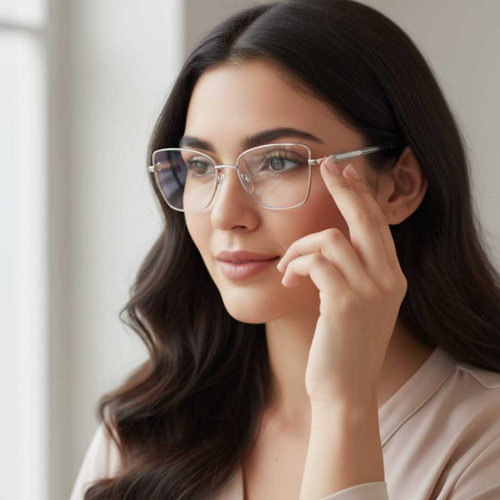 Kacamata Minus Bluecromic Wanita Frame Cat eye Titanium Premium Kaca Mata Photochromic Rabun Jauh