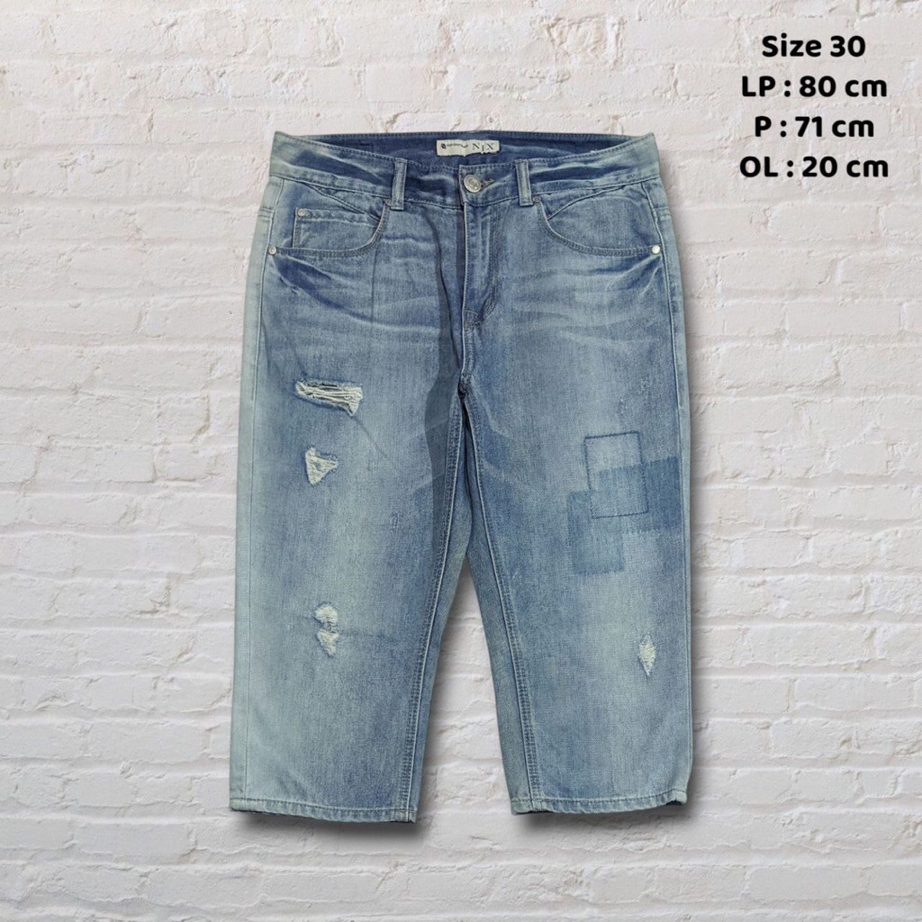 Size 30 Celana Pendek Shortpants Nix Jeans Blue Washed Fading Ripped Original Preloved #CP145