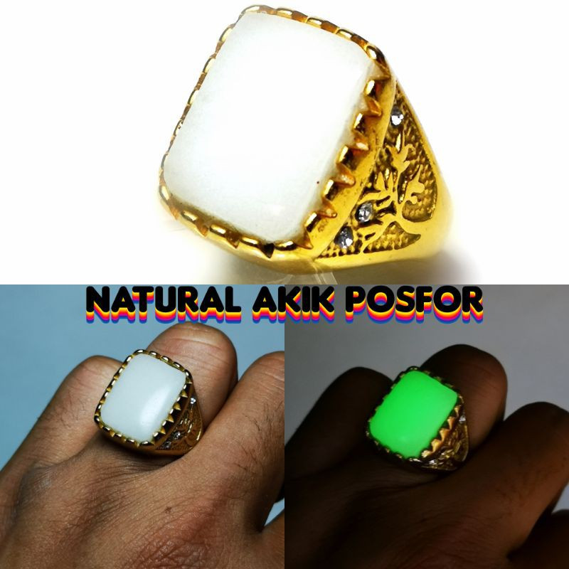 NATURAL AKIK POSFOR MENYALA DALAM GELAP RING TITANIUM | CBA-379