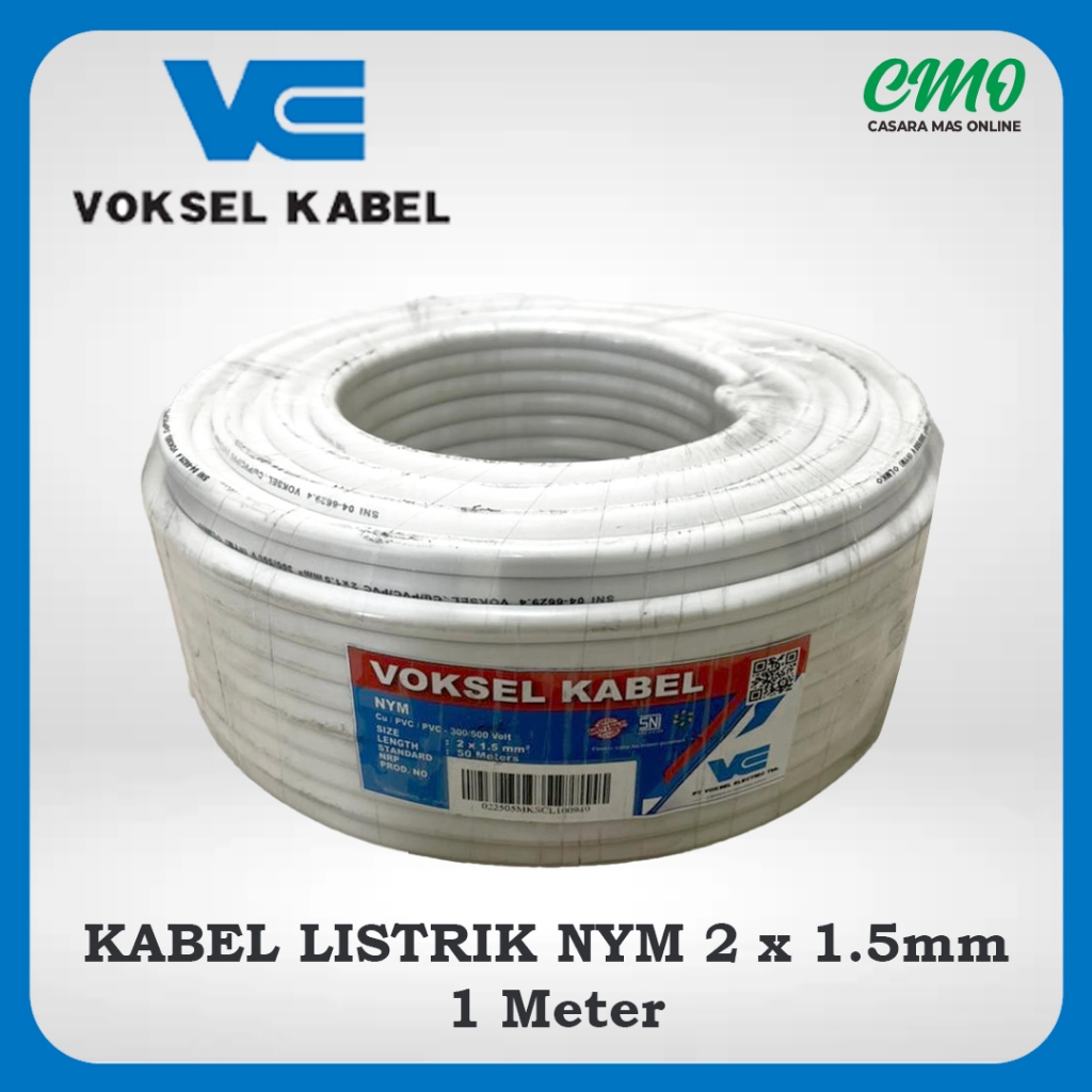 KABEL LISTRIK NYM 2 x 1.5mm  VOKSEL TUNGGAL METERAN/PERMETER SNI PUTIH