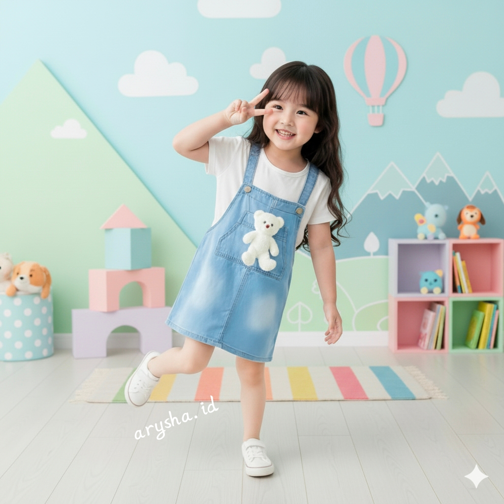 Jumpsuit Overall Anak Perempuan - Overall Boneka Bear Anak - Jumpsuit Wearpack Celana dan Rok