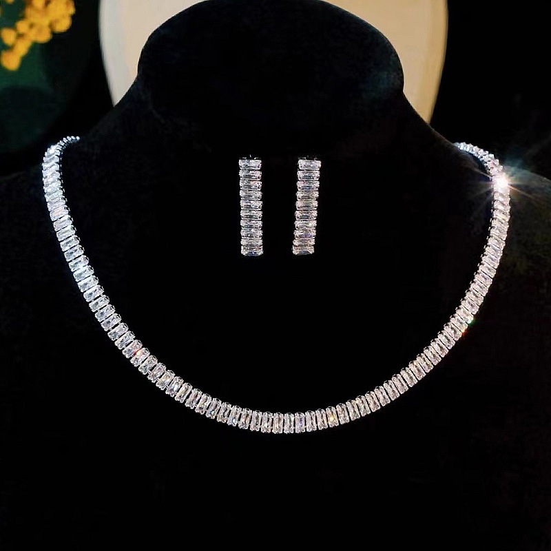 Set Perhiasan Pengantin Pernikahan Anting Kalung Berlian Imitasi Set A14 Bridal Set Anting Kalung