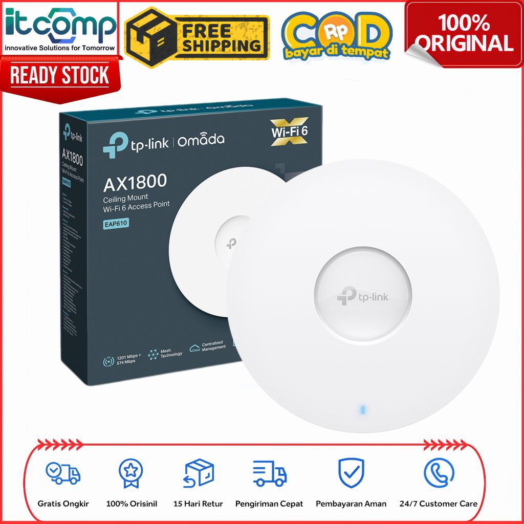 TP-Link EAP610 PoE Omada AX1800 Wi-Fi 6 Ceiling HD Dual Band Gigabit Access Point