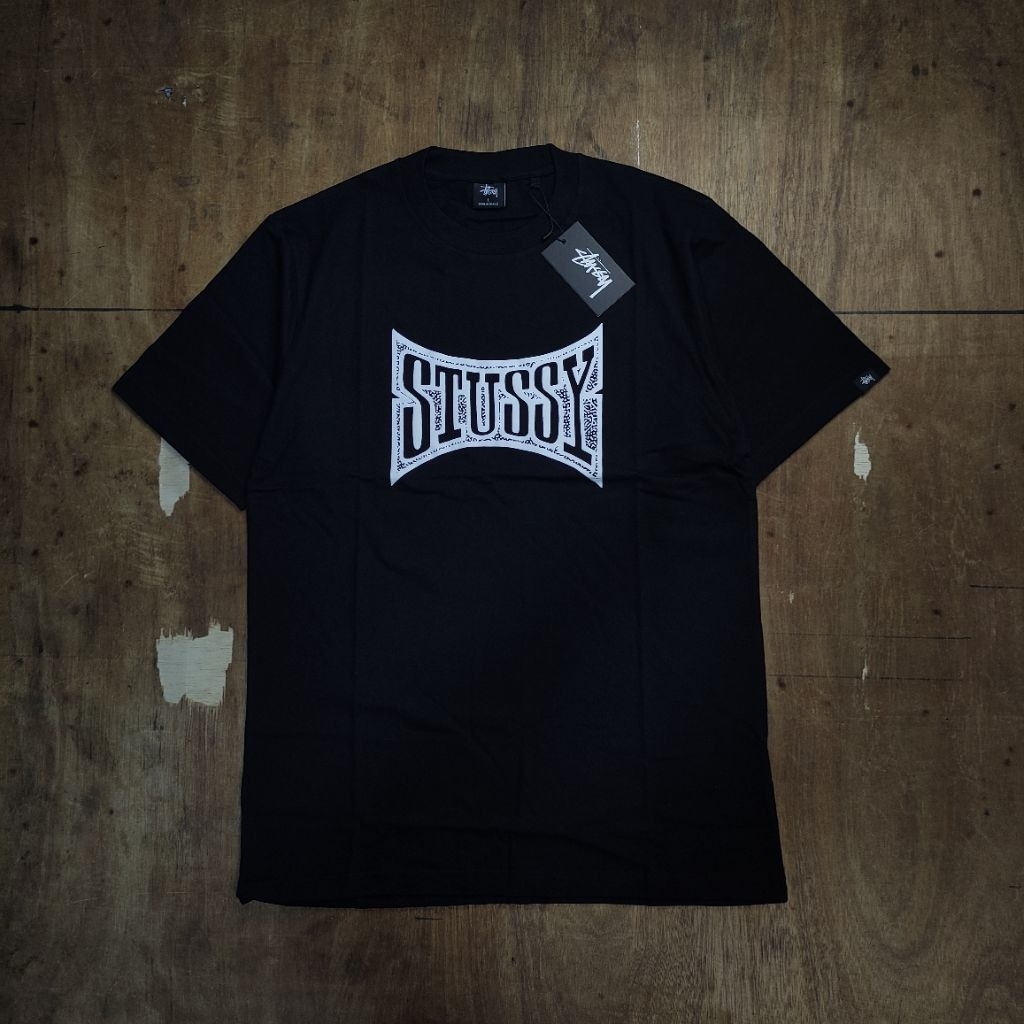 KAOS T SHIRT TEES STUSSY CHAMPION PYGMENT PRINTED BLACK BESTSELLER