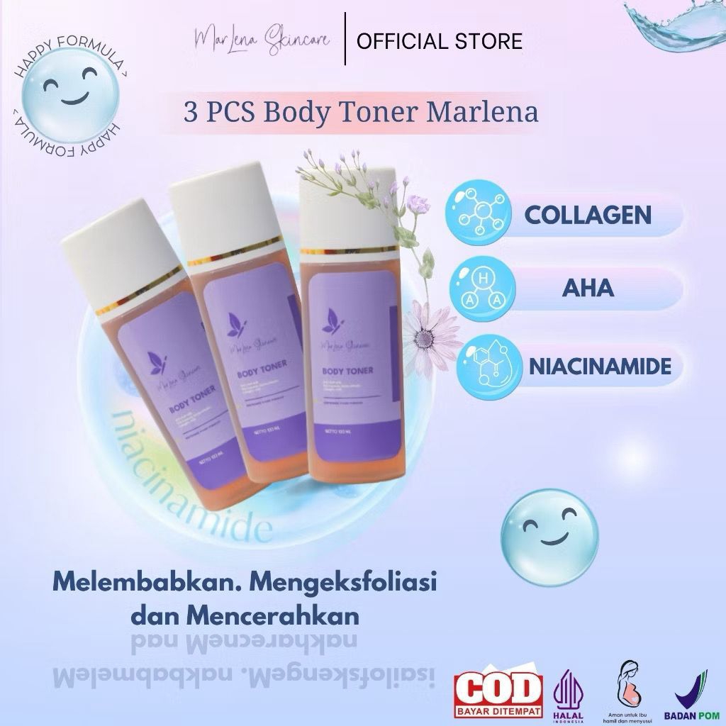 3 PCS) TONER MARLENA KELUPAS BADAN BPOM Mengangkat Sel Kulit Mati