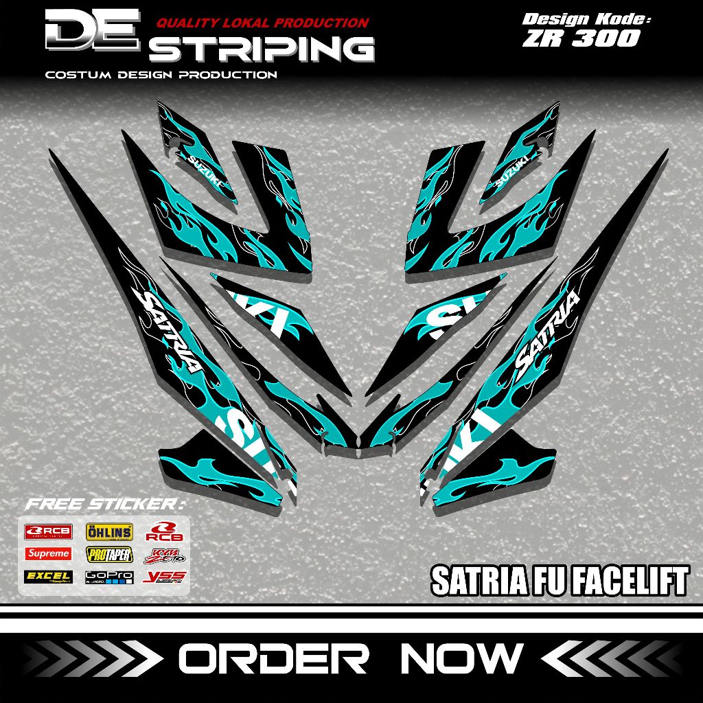STRIPING SATRIA FU FACELIFT 2014 - 2015 GRAFIS TRIBAL FIRE SIMPEL ZR300