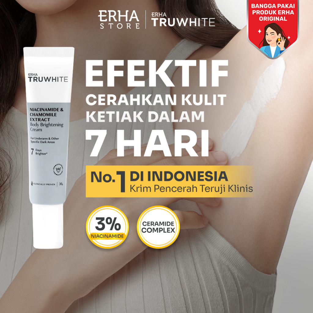 ERHA Truwhite Niacinamide & Chamomile Extract Body Brightening Cream 30g - Krim Pencerah Badan dan K