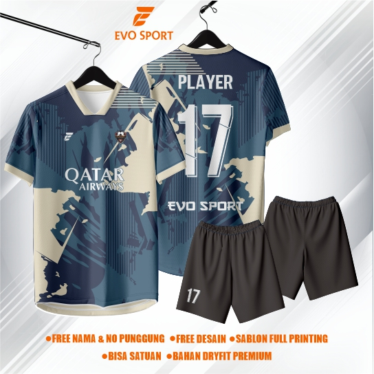 Jersey futsal baju futsal biru gratis nama nomor punggung