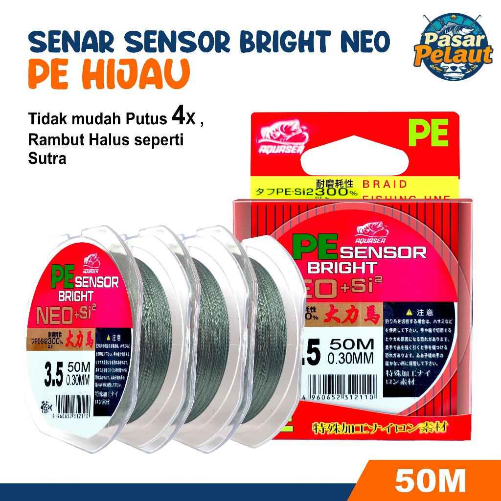 PASAR PELAUT - Tali Pancing PE Sensor Bright NEO+ Warna HIJAU Senar Pancing 50m SuperKuat benang pe 