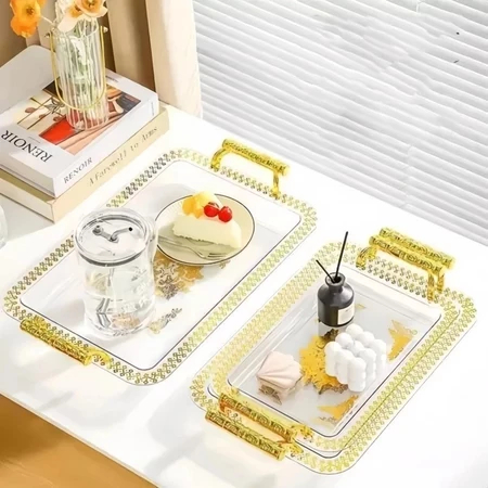 Nampan Saji Mewah Food Tray Transparan Aesthetic Dengan Tutup Wadah Makanan Prasmanan