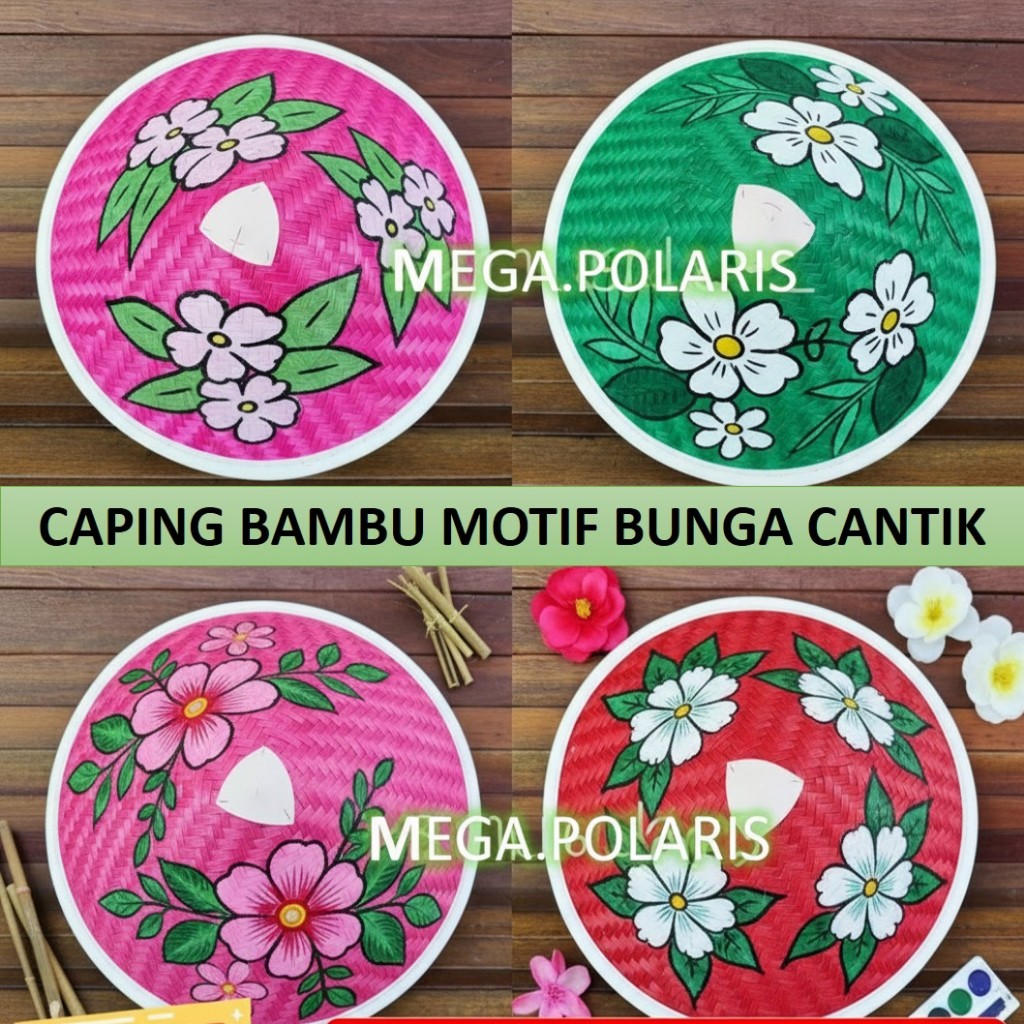 caping bambu / caping lukis / topi caping petani hias motif unik / caping anak & dewasa