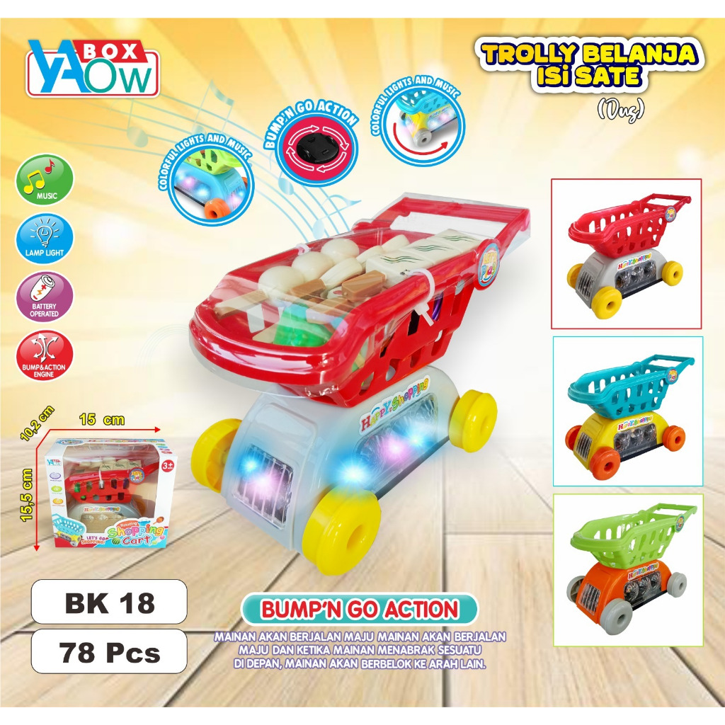 Mainan Trolly Belanja Isi Sate Mainan Troli Belanja Bump and GO Lampu Musik