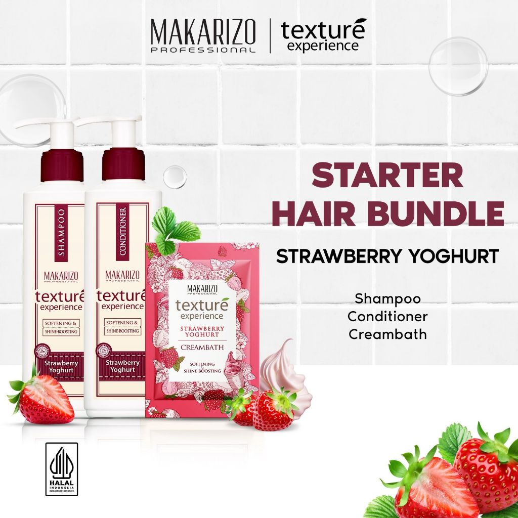 Texture Experience Starter Hair Bundle Strawberry Yoghurt untuk Rambut Kusam Makarizo Professional