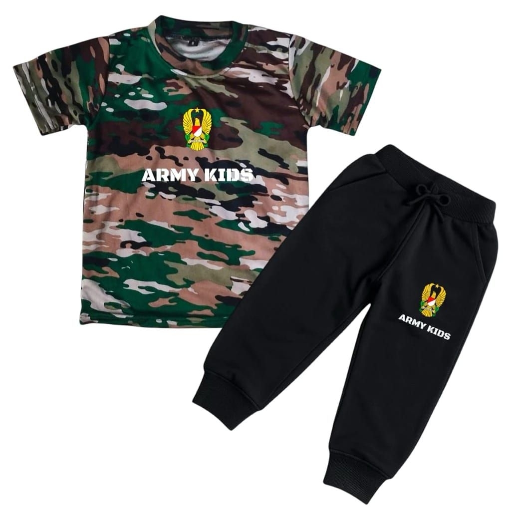 Setelan loreng anak laki-laki kaos lengan Pendek celana panjang baju tentara anak