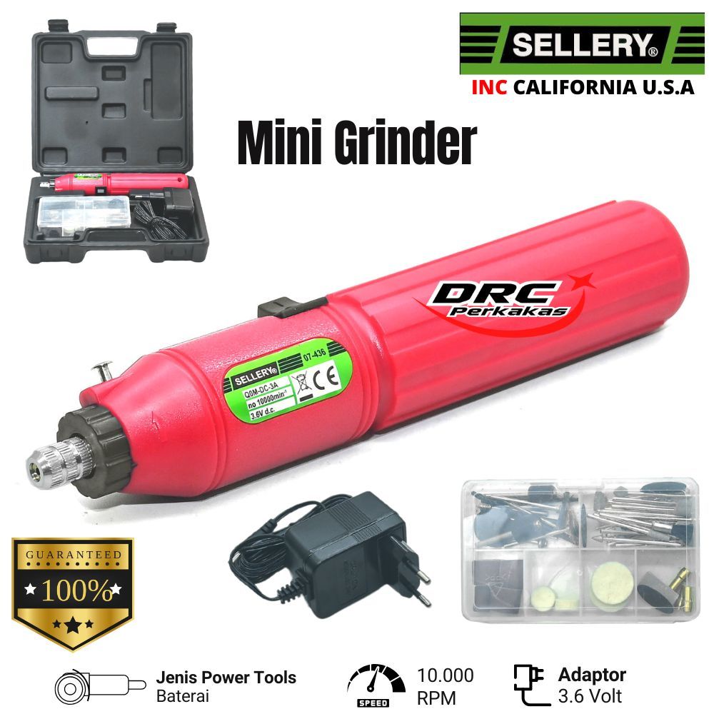 Grinder Mini Listrik Cordless Bor Mini Set 3.6 Volt Sellery U.S.A. | Mesin Poles Mini Ukir Grafir