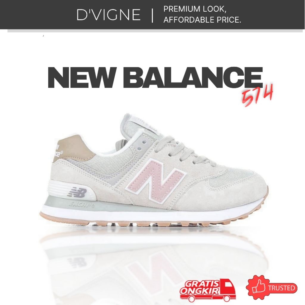 Sepatu Sneakers Running Kasual Wanita WL574LCC Series 574 Beige Pink