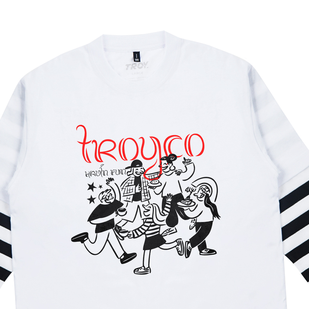 Troy Company Double Sleeve Double Layer Tshirt White Stripe Havin Fun - Kaos Putih Lengan Panjang DSD 3425