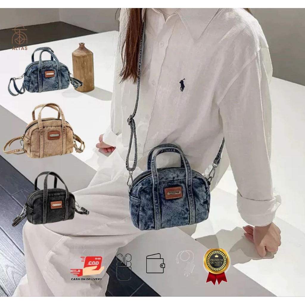 ALTAS-jisoo Tas Selempang Denim Wanita Jeans Retro Slingbag Tas Hp Cewek Slingbag Tas Tangan Cewek G