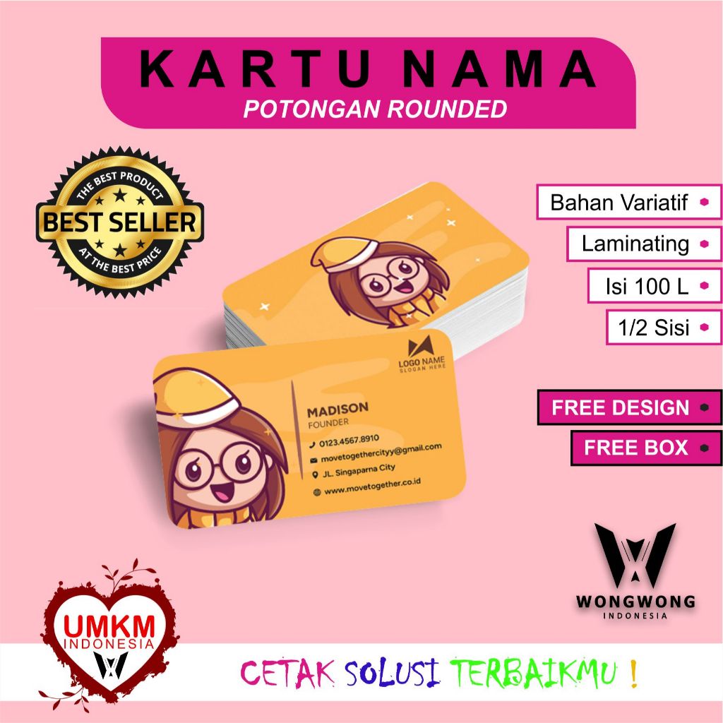 CETAK KARTU NAMA/KARTU NAMA CUSTOM/KARTU NAMA CETAK ROUNDED/FREE DESIGN