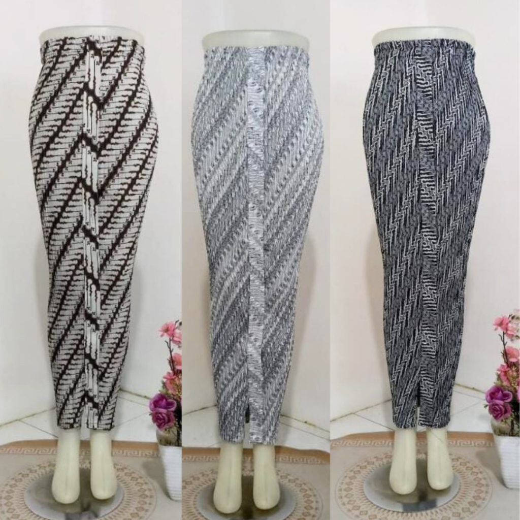 Batik Plisket Wiron Putih Sogan/Rok Wiron Plisket/Instan Batik Plisket Wanita