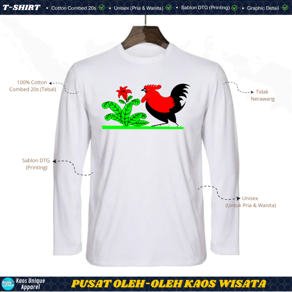 KAOSUNIQUE T-shirt Lengan Panjang Mangkok Ayam Jago - Unisex Katun Combed 20s Sablon Printing Kaos W