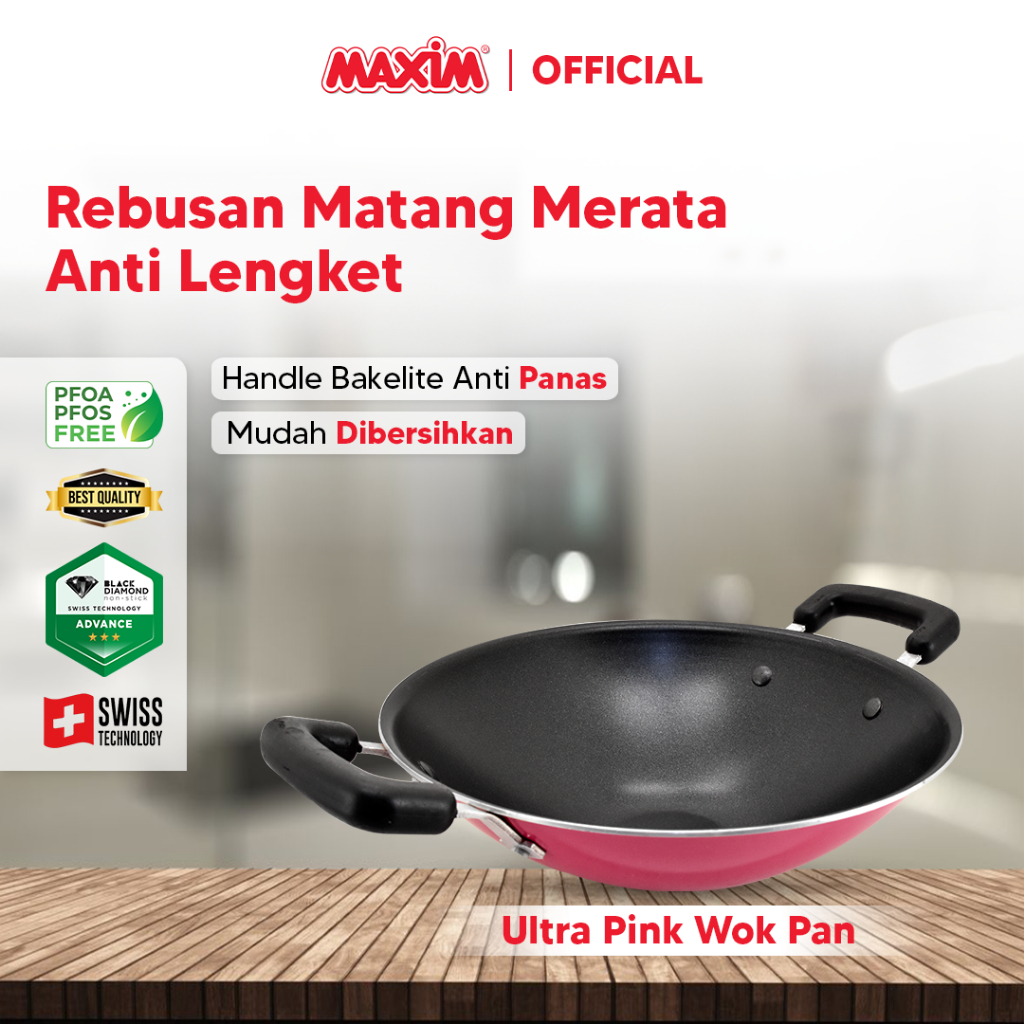 Maxim Ultra Pink Wajan Penggorengan Teflon Anti Lengket 26cm Wok