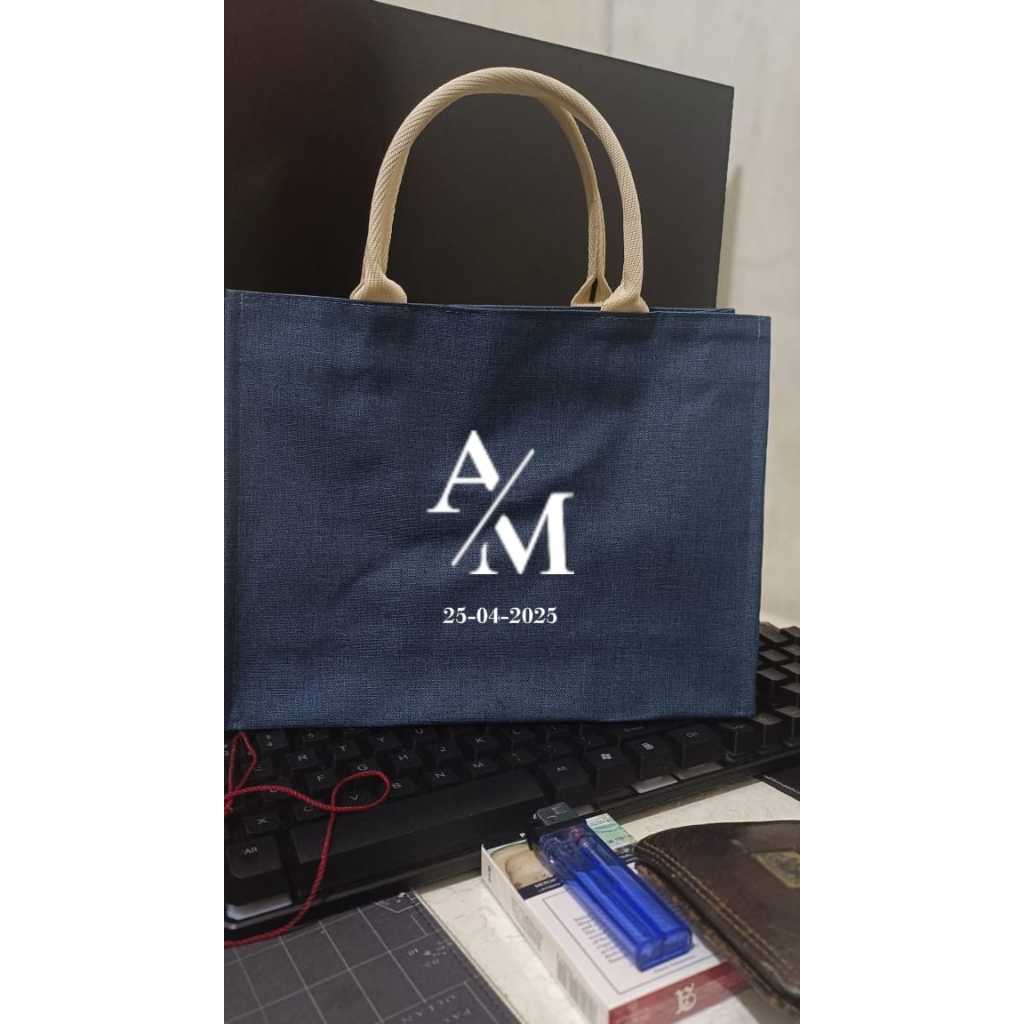 Custom Sablon Tas hampers pernikahan Souvenir  Hajatan Tas Denim Serbaguna Murah Request Sablon hobo