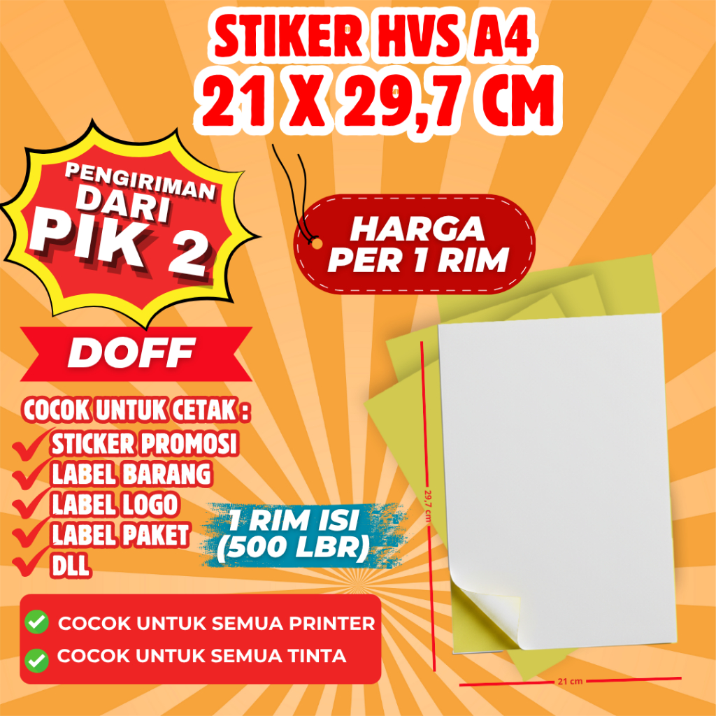 STIKER LABEL HVS A4 ISI 500 LEMBAR / STICKER UKURAN A4