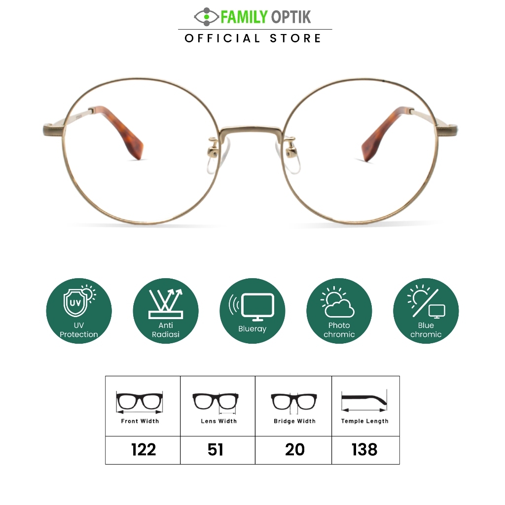 Family Optik - Kacamata Vintage Blueray Photocromic Anti Radiasi 19027