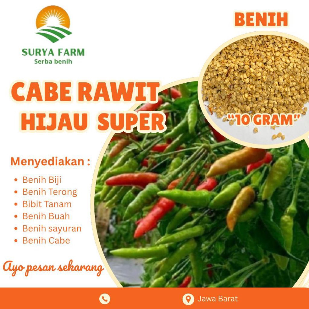 Benih Biji Cabe Rawit Hijau Surya Farm Kemasan/Bibit Cabe Rawit Hijau Super