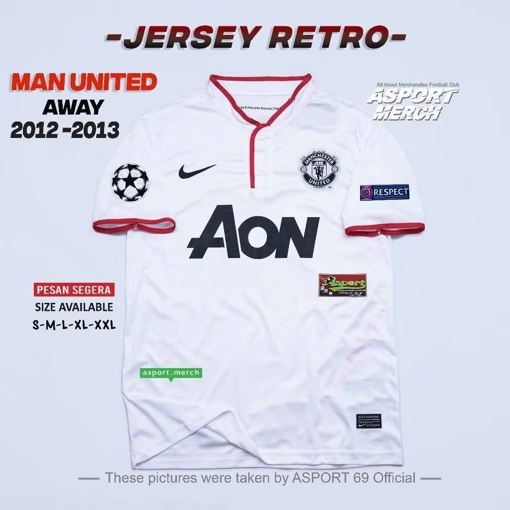 RETRO MAN UNITED AWAY 2012-2013 PUTIH RETRO MANCHESTER UNITED 12-13 AWAY