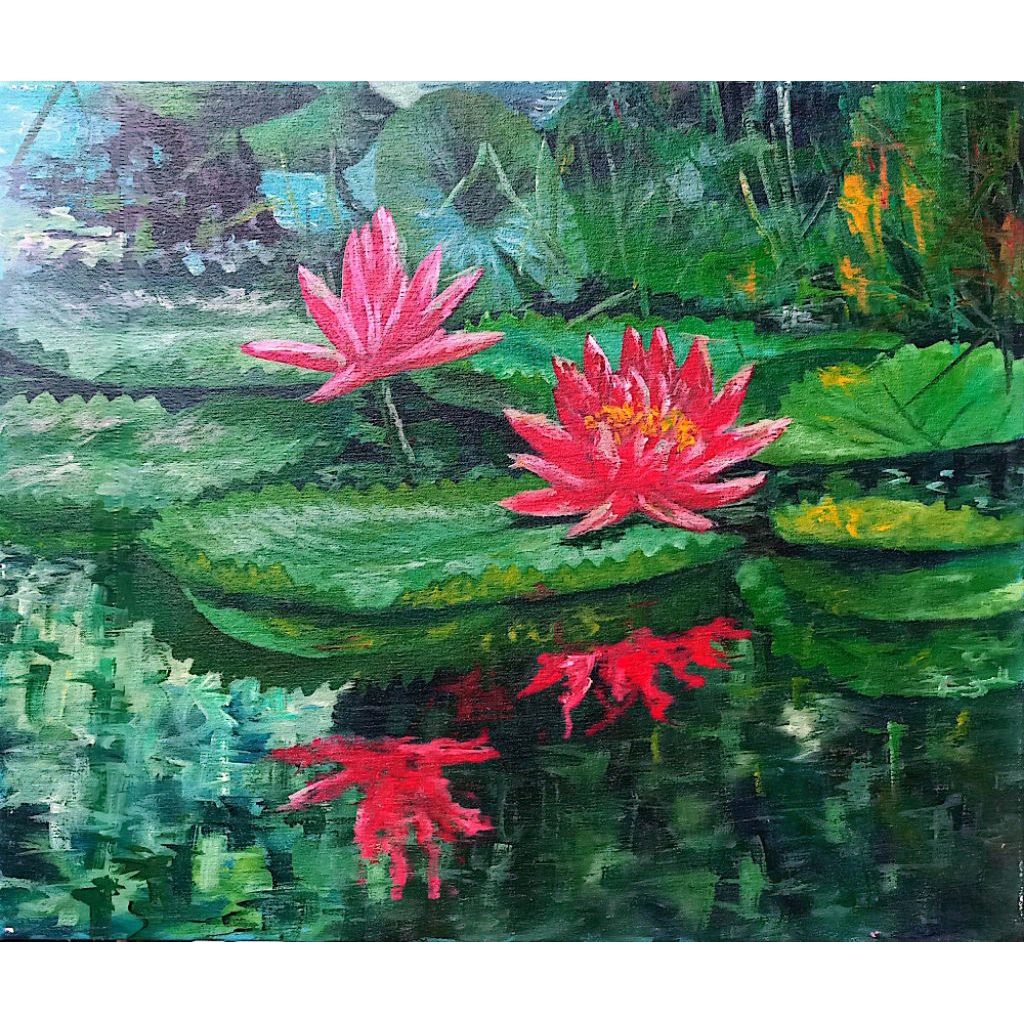 Lukisan Bunga teratai dikolam
