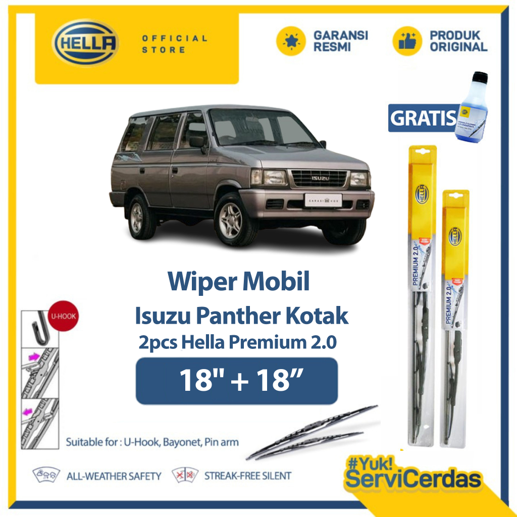 Wiper Mobil ISUZU Panther kotak 18" + 18" (2pcs) - HELLA Premium 2.0
