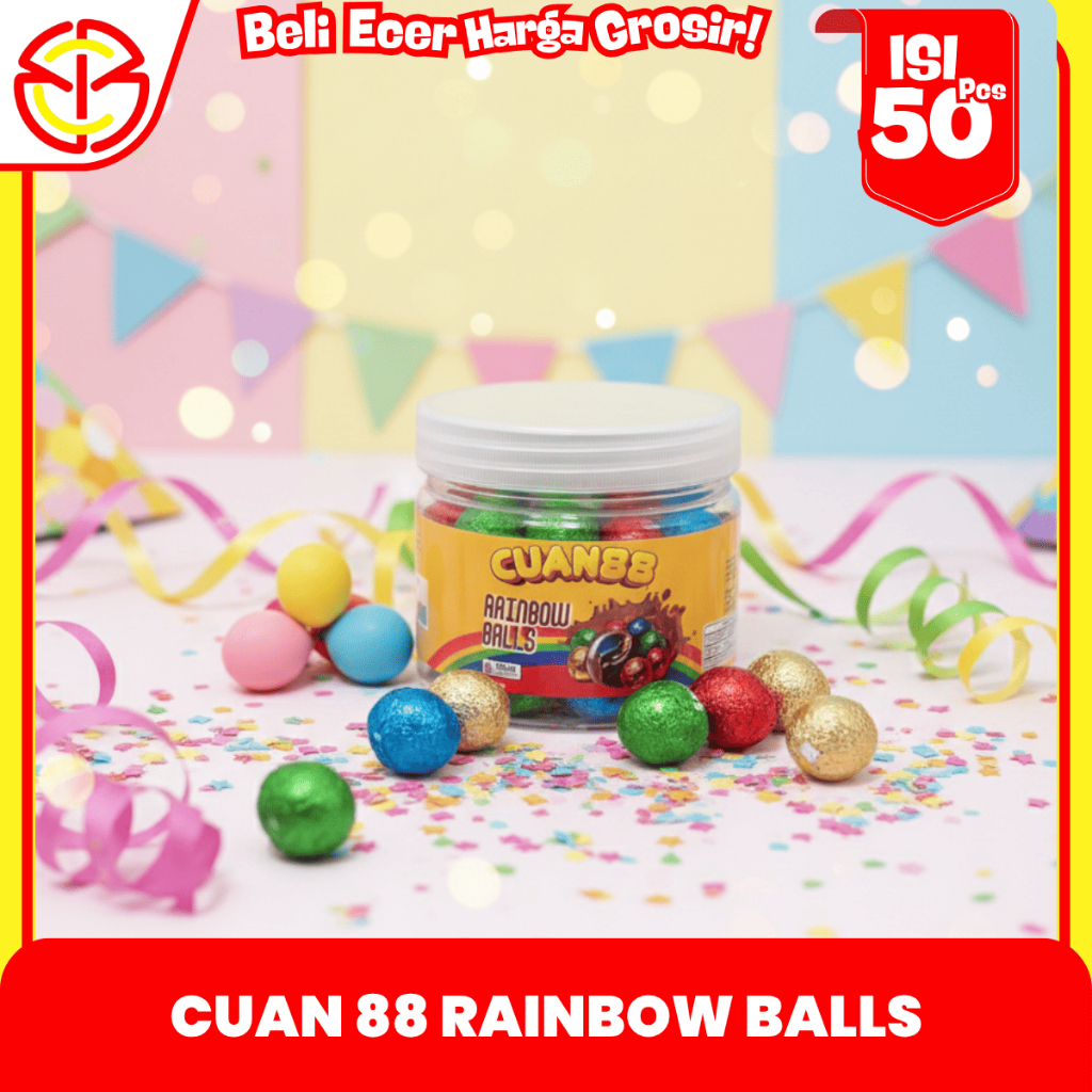 CUAN 88 Rainbow Balls Snack Bola Isi Banyak Cemilan Anak Murah Toples Coklat Manis Laris Jajan  Hits