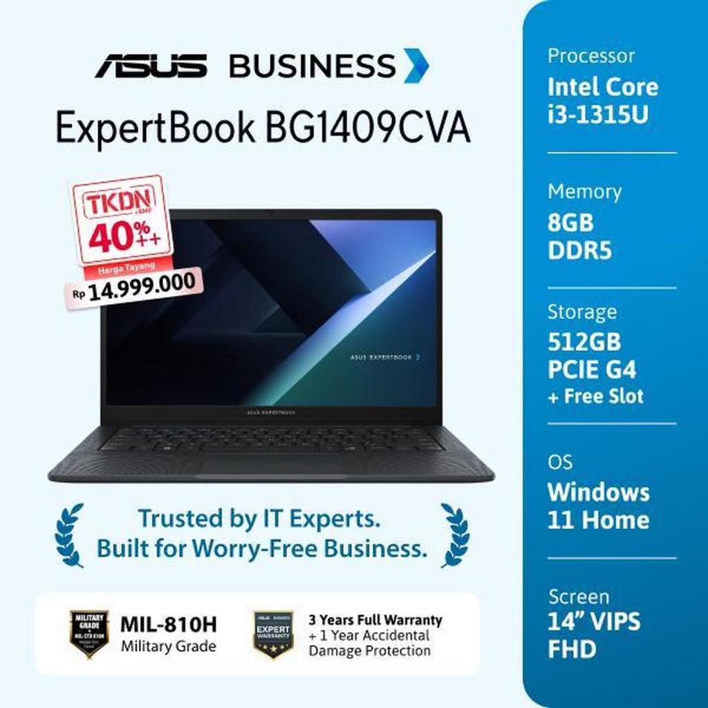 Asus Expertbook BG1409CVA Intel Core i3 1315 RAM 8GB SSD 512GB 14.0FHD W11 PRO + OFFICE PRO ORI 3Y T