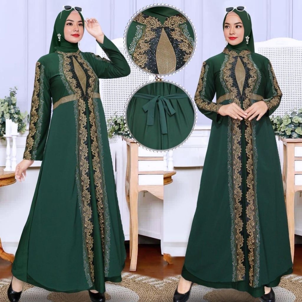 CASCA ABAYA GAMIS ABAYA TURKEY ALTIN BAHAN JERSEY BORDIR DAN PAYET ELEGAN DAN KEKINIAN
