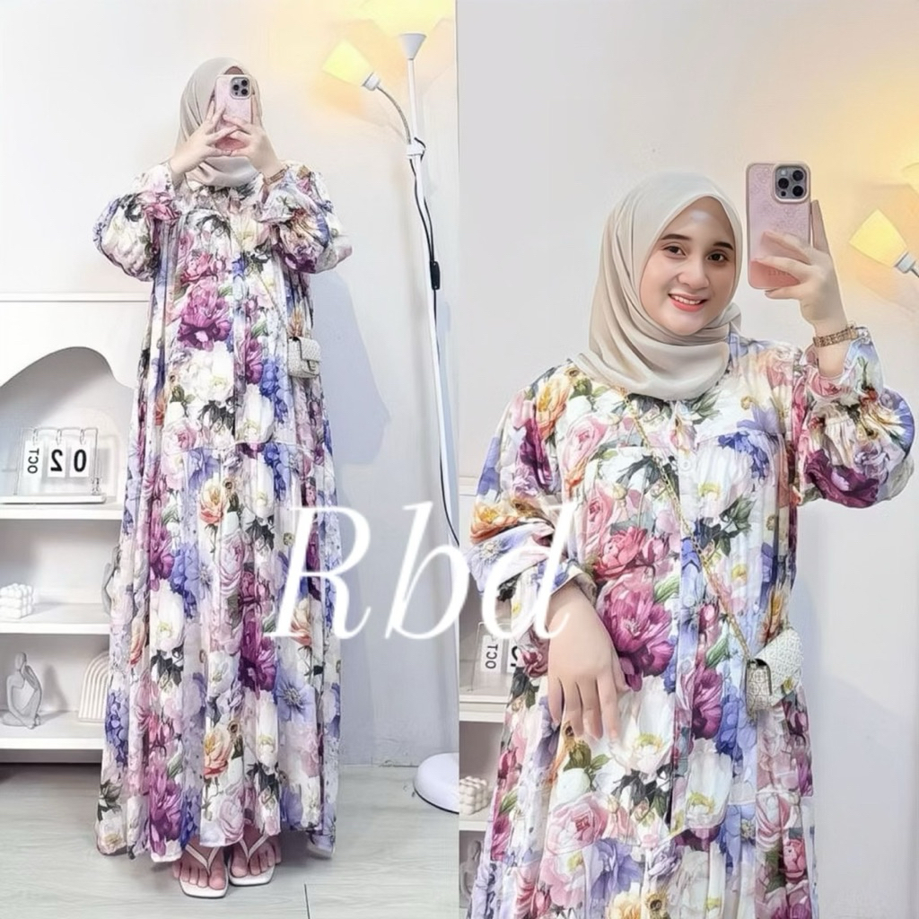Gamis  Wanita Rayon Motif Premium Busui Friendly Gamis rayon jumbo bahan adem kain dingin motif eleg